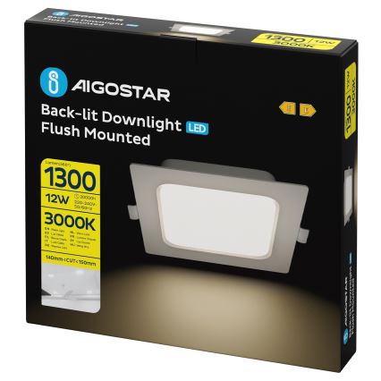 Aigostar - LED Podhledové svítidlo LED/12W/230V 3000K 17,5x17,5 cm bílá