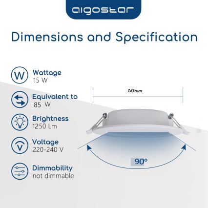 Aigostar - LED Koupelnové podhledové svítidlo LED/15W/230V 4000K IP44 pr. 14,5 cm bílá