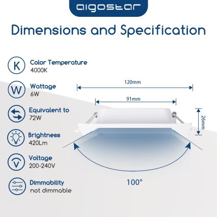 Aigostar - LED Podhledové svítidlo LED/6W/230V 4000K 12x12 cm bílá