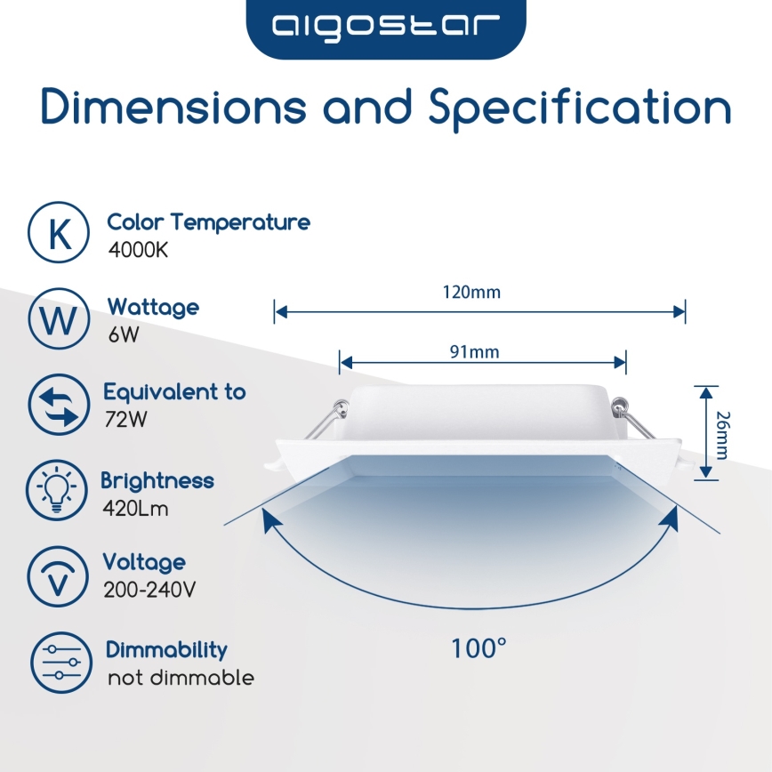Aigostar - LED Podhledové svítidlo LED/6W/230V 4000K 12x12 cm bílá
