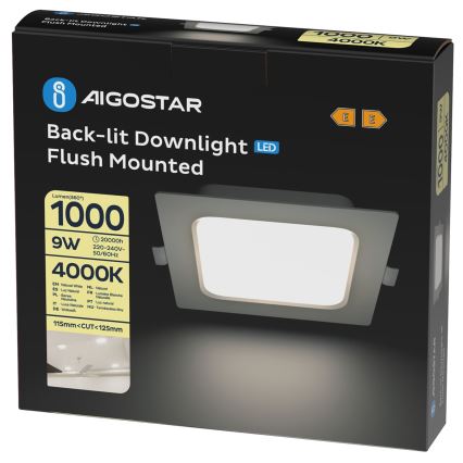 Aigostar - LED Podhledové svítidlo LED/9W/230V 4000K 14,5x14,5 cm bílá