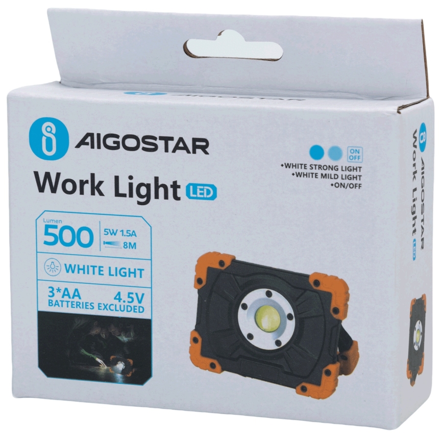 Aigostar - LED Pracovní svítidlo LED/5W/3xAA 6500K IP44