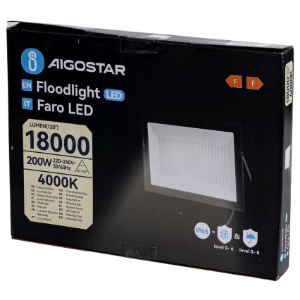 Aigostar - LED Reflektor LED/200W/230V 4000K IP65 černá