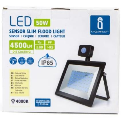 Aigostar - LED Reflektor se senzorem LED/50W/230V 4000K IP65 černá