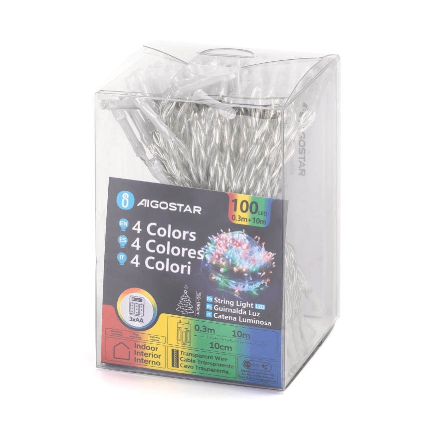 Aigostar - LED  řetěz 100xLED/3xAA 10,3m multicolor