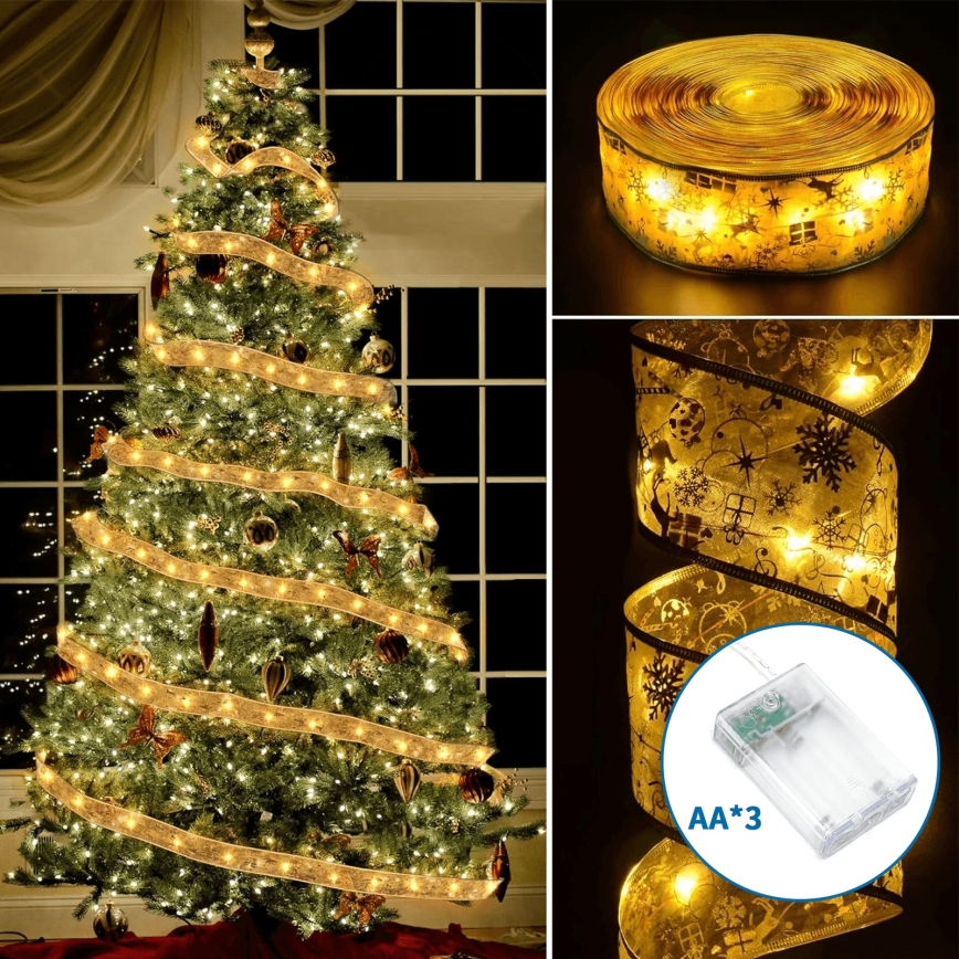 Aigostar - LED  řetěz 100xLED/3xAA 10 m teplá bílá zlatá