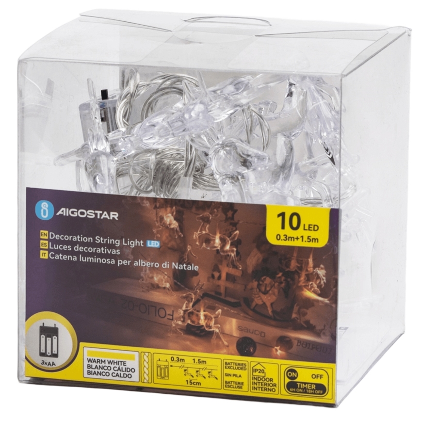 Aigostar - LED  řetěz 10xLED/3xAA 1,5m teplá bílá jeleni