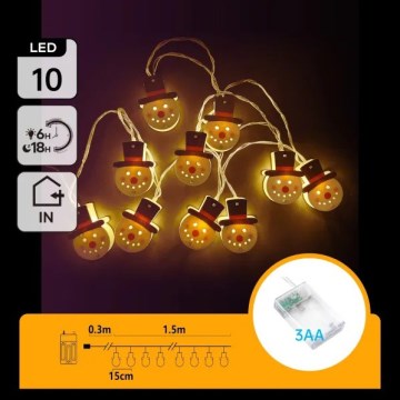 Aigostar - LED  řetěz 10xLED/3xAA 1,5m teplá bílá sněhulák