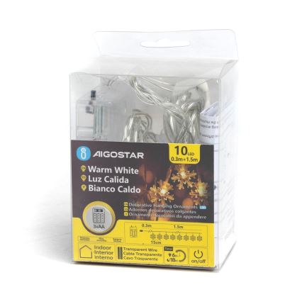 Aigostar - LED  řetěz 10xLED/3xAA 1,5m teplá bílá vločky