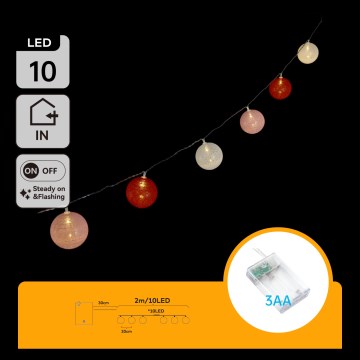 Aigostar - LED  řetěz 10xLED/3xAA 2m teplá bílá
