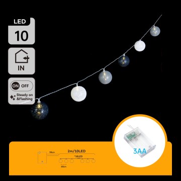 Aigostar - LED  řetěz 10xLED/3xAA 2m teplá bílá