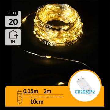 Aigostar - LED  řetěz 20xLED/2x3V 2m teplá bílá