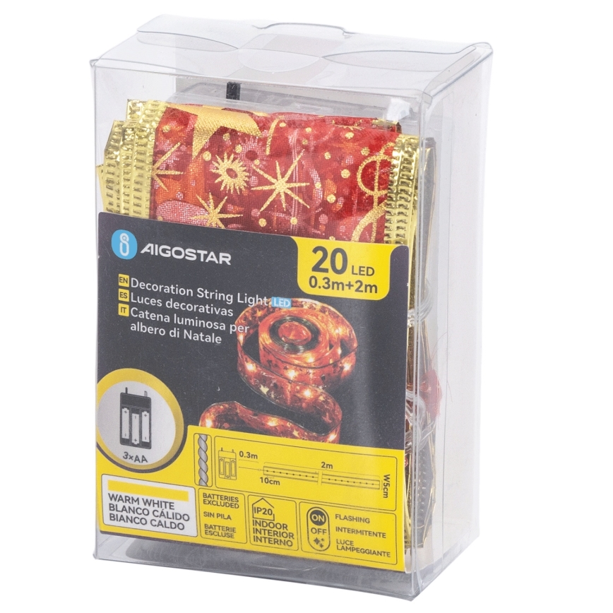 Aigostar - LED  řetěz 20xLED/3xAA 2 m teplá bílá červená