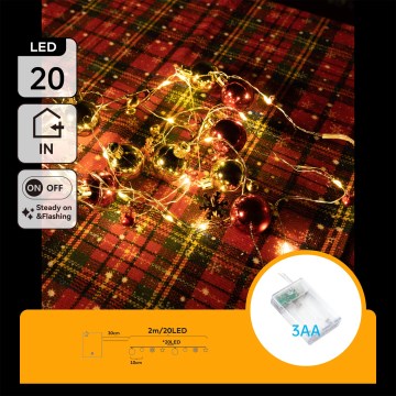 Aigostar - LED  řetěz 20xLED/3xAA 2m teplá bílá