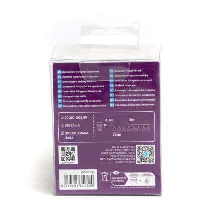 Aigostar - LED  řetěz 20xLED/3xAA 3,3m hvězdy