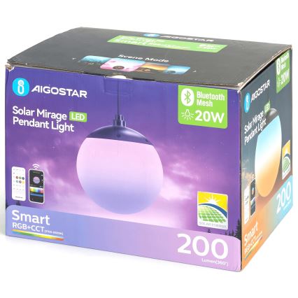 Aigostar - LED RGB Stmívatelný solární lustr MESH LED/20W/3,7V 4000 mAh 2700K-6500K IP65 pr. 15 cm