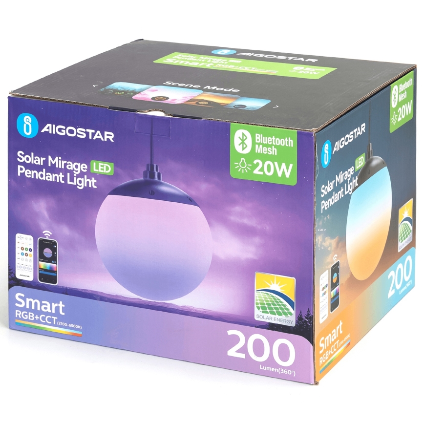 Aigostar - LED RGB Stmívatelný solární lustr MESH LED/20W/3,7V 4000 mAh 2700K-6500K IP65 pr. 20 cm