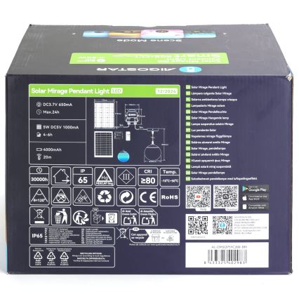 Aigostar - LED RGB Stmívatelný solární lustr MESH LED/20W/3,7V 4000 mAh 2700K-6500K IP65 pr. 20 cm