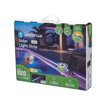 Aigostar - LED RGB Stmívatelný solární pásek LED/10W/3,2V 10 m IP65 8000 mAh + dálkové ovládání