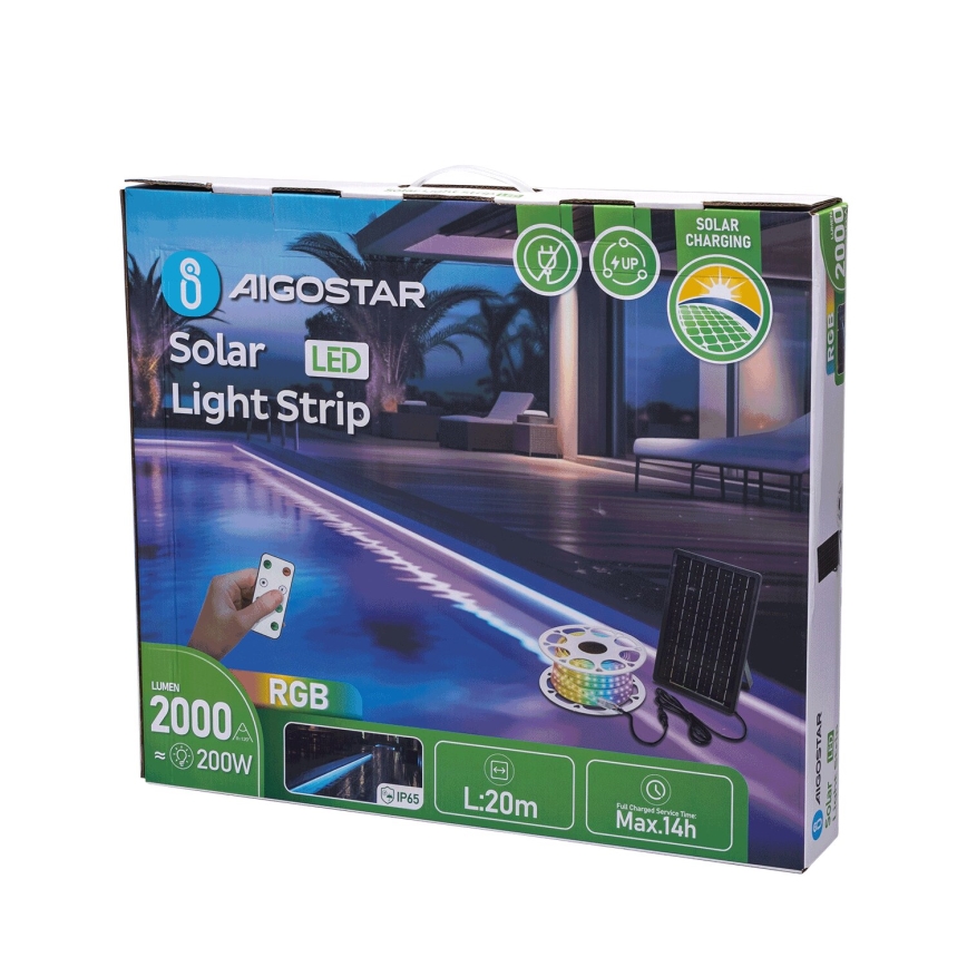 Aigostar - LED RGB Stmívatelný solární pásek LED/20W/3,2V 20 m IP65 20000 mAh + dálkové ovládání