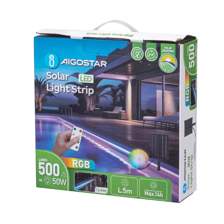 Aigostar - LED RGB Stmívatelný solární pásek LED/5W/3,2V 5+2m IP65 4000 mAh + dálkové ovládání