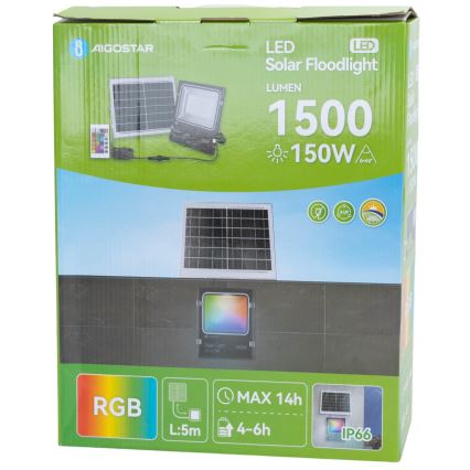 Aigostar - LED RGB Stmívatelný solární reflektor LED/150W/3,2V IP66 12000 mAh + dálkové ovládání