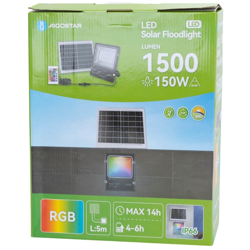 Aigostar - LED RGB Stmívatelný solární reflektor LED/150W/3,2V IP66 12000 mAh + dálkové ovládání