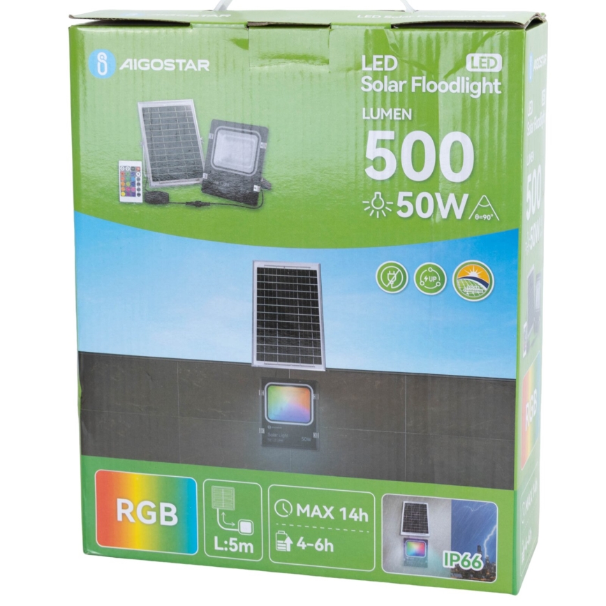 Aigostar - LED RGB Stmívatelný solární reflektor LED/50W/3,2V IP66 4000 mAh + dálkové ovládání