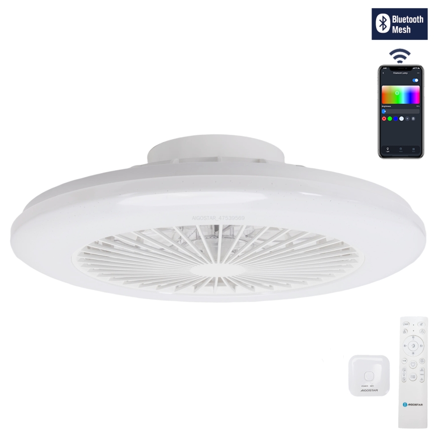 Aigostar - LED RGBW Stmívatelné stropní svítidlo s ventilátorem LED/40W/230V 2700-6500K pr. 48,5 cm bílá + dálkové ovládání