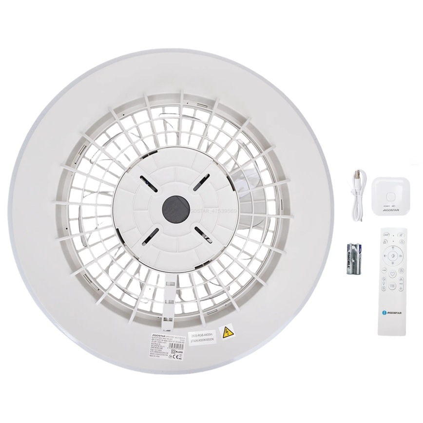 Aigostar - LED RGBW Stmívatelné stropní svítidlo s ventilátorem LED/40W/230V 2700-6500K pr. 48,5 cm bílá + dálkové ovládání