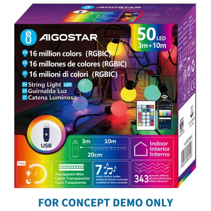Aigostar - LED RGBIC Dekorační řetěz 25xLED/5W/USB 5 m multicolor