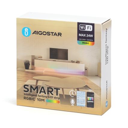 Aigostar - LED RGBIC Stmívatelný pásek 10 m LED/24W/24V + dálkové ovládání Wi-Fi
