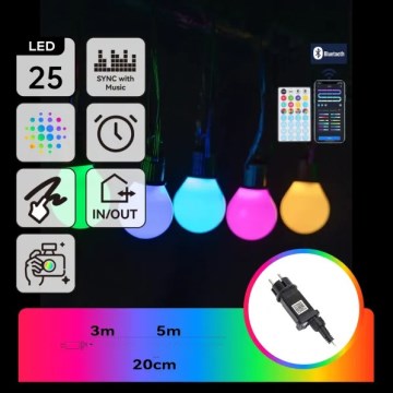 Aigostar - LED RGBICW Chytrý venkovní řetěz MESH 25xLED 5 m IP44 + dálkové ovládání