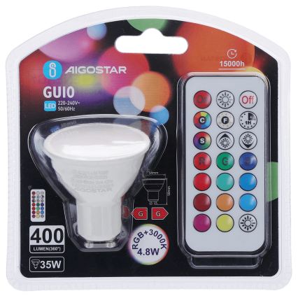 Aigostar - LED RGBW Stmívatelná žárovka GU10/4,8W/230V 3000K + dálkové ovládání