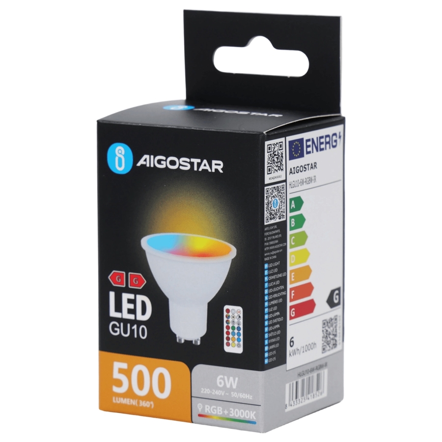 Aigostar - LED RGBW Stmívatelná žárovka GU10/6W/230V 3000K + dálkové ovládání