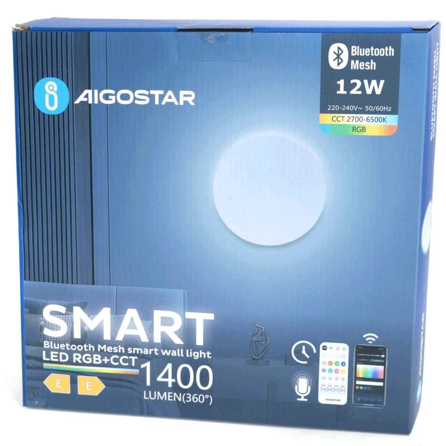Aigostar - LED RGBW Stmívatelné nástěnné svítidlo MESH Smart LED/12W/230V 2700-6500K bílá + dálkové ovládání