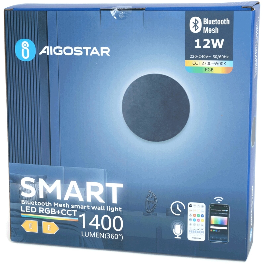 Aigostar - LED RGBW Stmívatelné nástěnné svítidlo MESH Smart LED/12W/230V 2700-6500K černá + dálkové ovládání