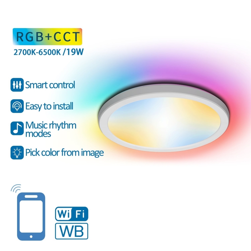 Aigostar - LED RGBW Stmívatelné stropní svítidlo LED/19W/230V 2700-6500K Wi-Fi