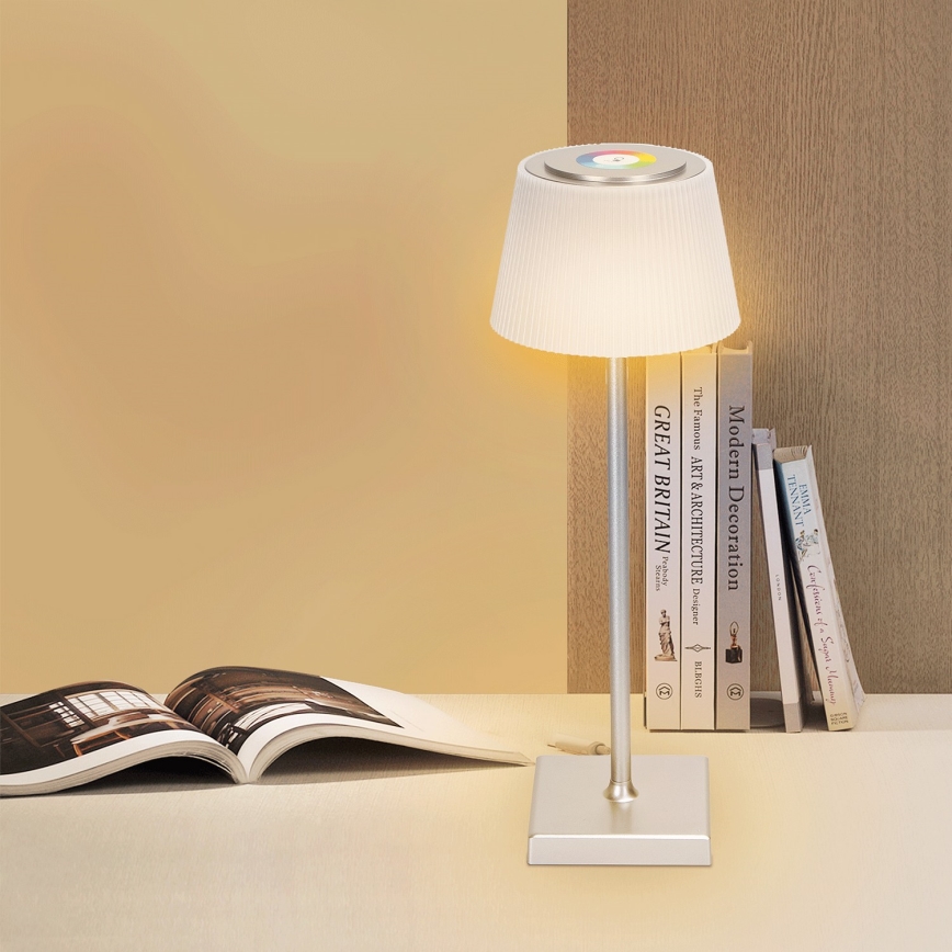 Aigostar - LED RGBW Venkovní stmívatelná nabíjecí stolní lampa LED/4W/5V 3600mAh bílá/matný chrom IP54