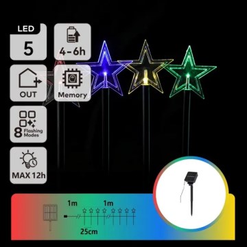 Aigostar - LED RGBY Solární vánoční svítidlo 5xLED/1,2V/8 funkcí 1m IP65 800mAh hvězdy