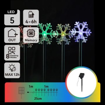 Aigostar - LED RGBY Solární vánoční svítidlo 5xLED/1,2V/8 funkcí 1m IP65 800mAh vločky
