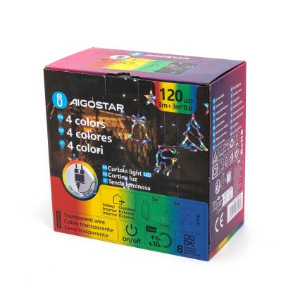 Aigostar - LED RGBY Venkovní vánoční řetěz 120xLED/8 funkcí 3x0,6m IP44 multicolor + dálkové ovládání