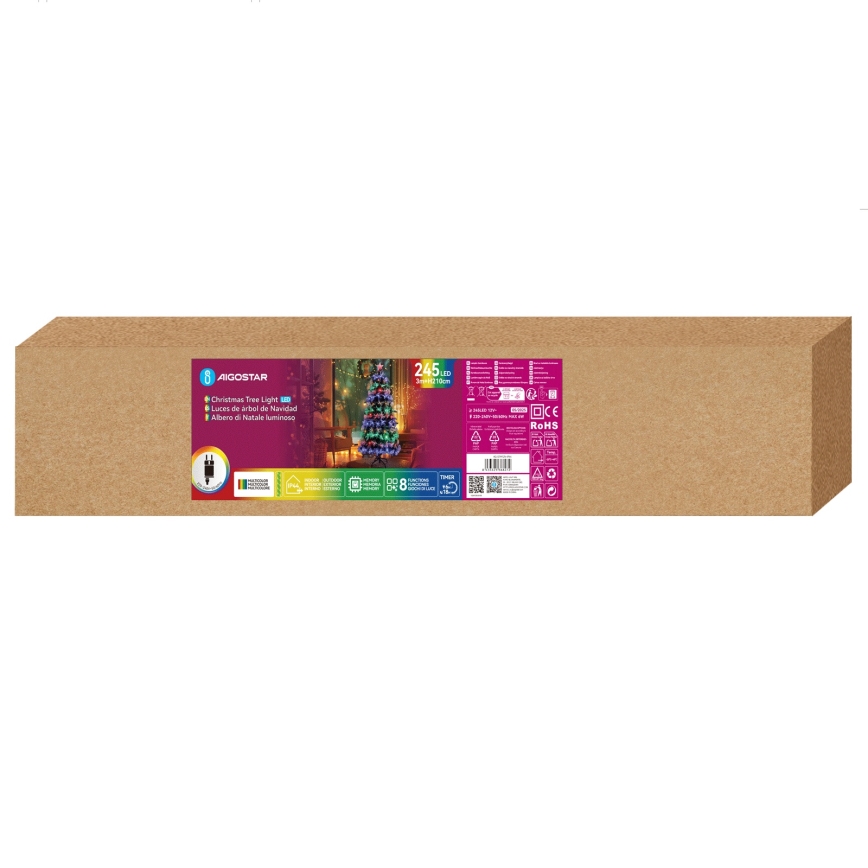 Aigostar - LED Venkovní vánoční stromek 245xLED/8 funkcí 2,1 m IP44 multicolor