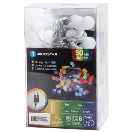 Aigostar - LED Venkovní dekorační řetěz 50xLED/8 funkcí 5 m IP44 multicolor