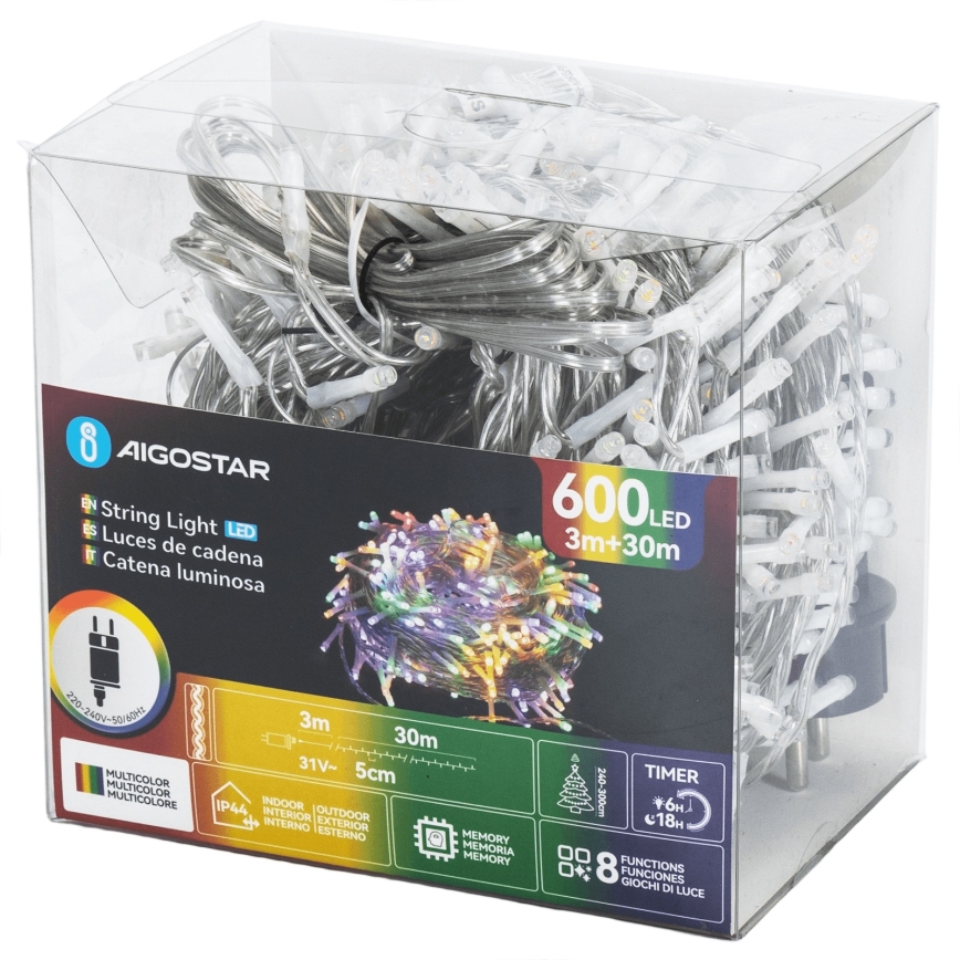 Aigostar - LED Venkovní řetěz 600xLED/8 funkcí 30m IP44 multicolor