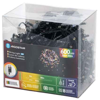 Aigostar - LED RGBY Venkovní vánoční řetěz 600xLED/8 funkcí 30 m IP44