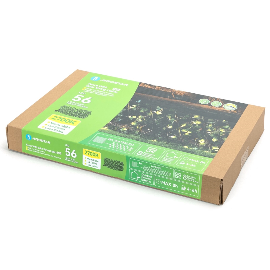 Aigostar - LED Solární dekorace 56xLED/2x0,4m IP65 300 mAh teplá bílá ivy