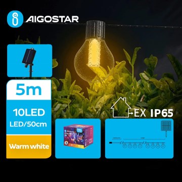 Aigostar - LED Solární dekorační řetěz 10xLED/8 funkcí 5,5m IP65 teplá bílá 500 mAh