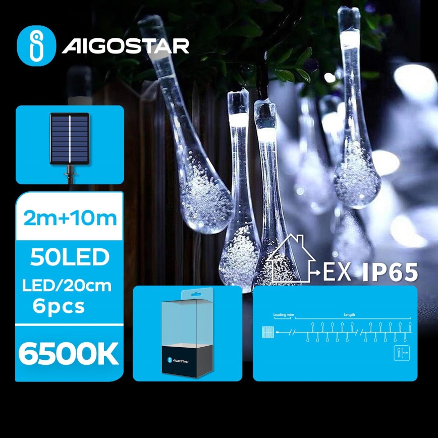 Aigostar - LED Solární dekorační řetěz 50xLED/8 funkcí 12m IP65 studená bílá 800 mAh