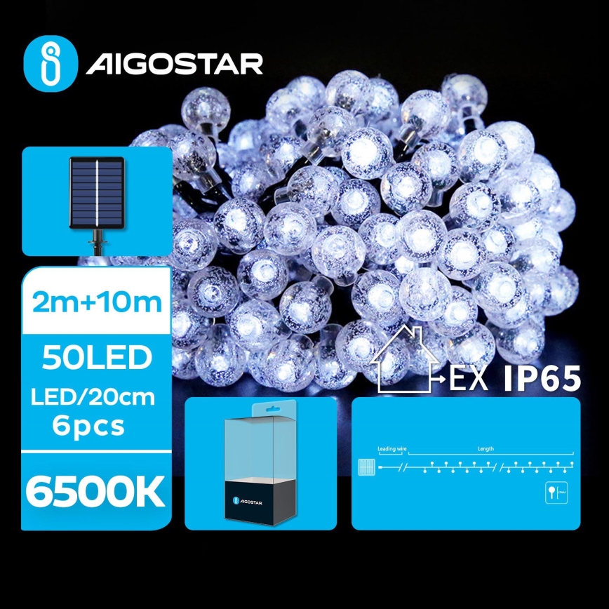 Aigostar - LED Solární dekorační řetěz 50xLED/8 funkcí 12m IP65 studená bílá 800 mAh